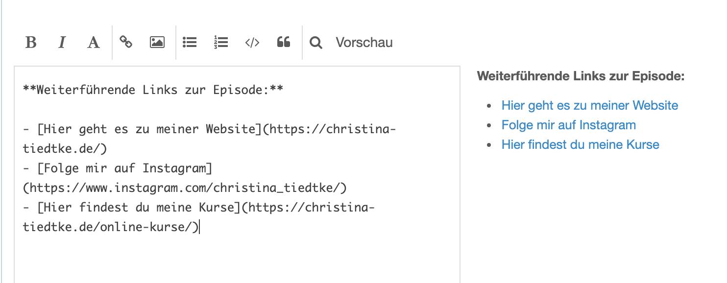 Shownotes mit MarkDown