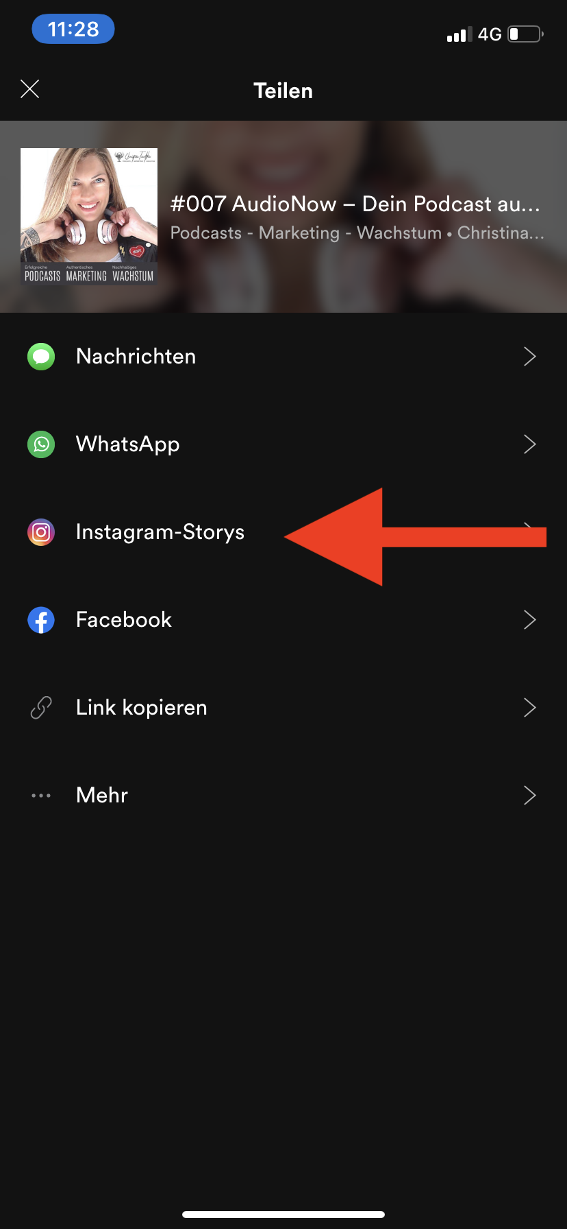 Spotify in Instagram Story teilen