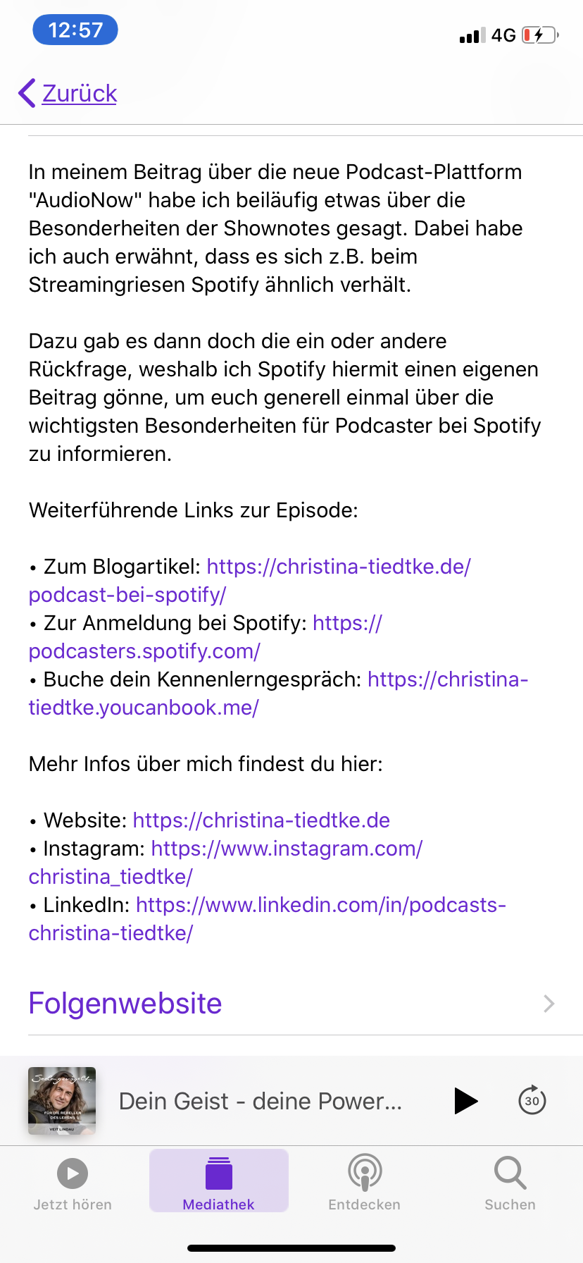 Darstellung Episodenbeschreibung iTunes