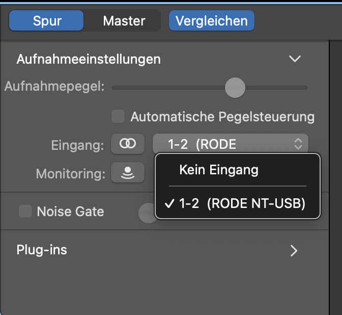 GarageBand Mikro auswählen