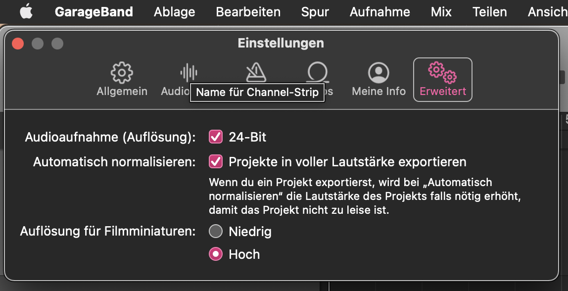 GarageBand - Lautstärke normalisieren